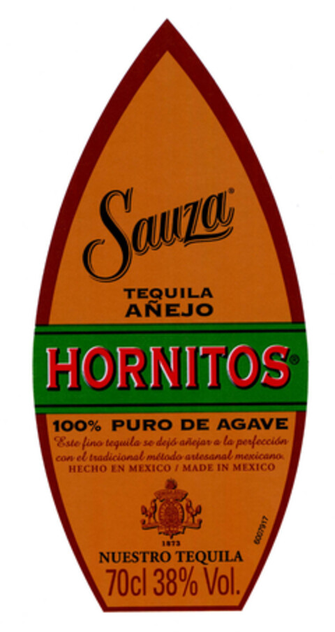 Sauza TEQUILA AÑEJO HORNITOS 100% PURO DE AGAVE NUESTRO TEQUILA 70cl 38% Vol. Logo (EUIPO, 07/03/2008)