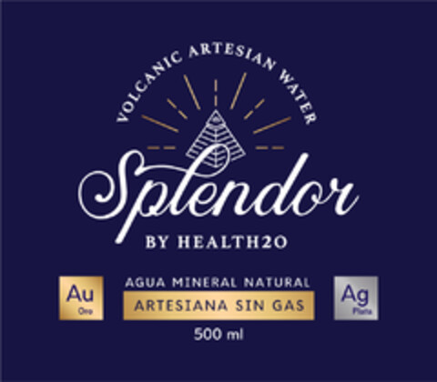 VOLCANIC ARTESIAN WATER Splendor by HEALTH2O AGUA MINERAL NATURAL ARTESIANA SIN GAS Logo (EUIPO, 05/06/2021)