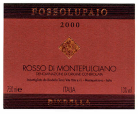 FOSSOLUPAIO 2000 ROSSO DI MONTEPULCIANO ITALIA BINDELLA Logo (EUIPO, 08.07.2002)