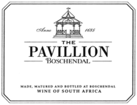 THE PAVILLION BOSCHENDAL ANNO 1685 MADE, MATURED AND BOTTLED AT BOSCHENDAL WINE OF SOUTH AFRICA Logo (EUIPO, 10.01.2007)