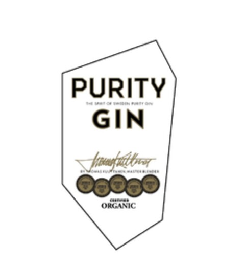 PURITY THE SPIRIT OF SWEDEN PURITY GIN GIN BY THOMAS KUUTTANEN, MASTER BLENDER CERTIFIED ORGANIC Logo (EUIPO, 26.02.2018)