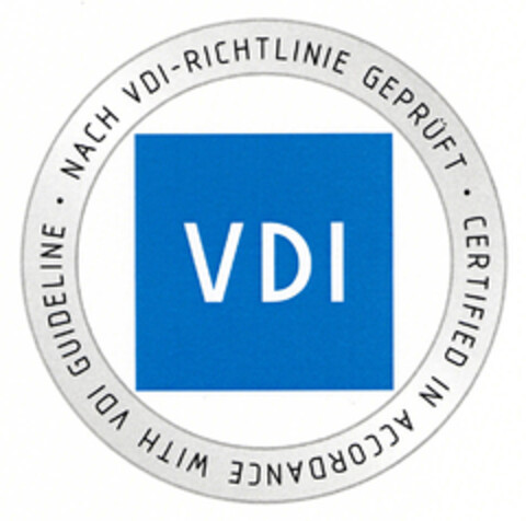 VDI NACH VDI-RICHTLINE GEPRÜFT CERTIFIED IN ACCORDANCE WITH VDI GUIDELINE Logo (EUIPO, 03.10.2011)