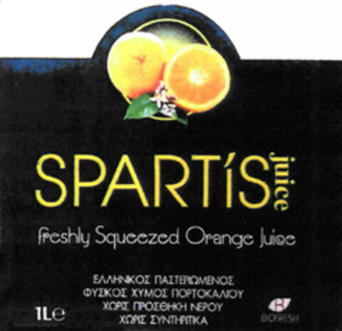 SPARTiS juice freshly Squeezed Orange Juice Logo (EUIPO, 25.11.2011)