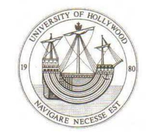 UNIVERSITY OF HOLLYWOOD 19 80 NAVIGARE NECESSE EST Logo (EUIPO, 10/20/2015)