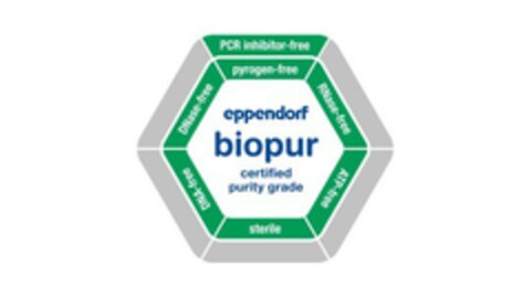 eppendorf biopur certified purity grade PCR inhibitor-free pyrogen-free RNase-free ATP-free sterile DNA-free DNase-free Logo (EUIPO, 30.09.2021)