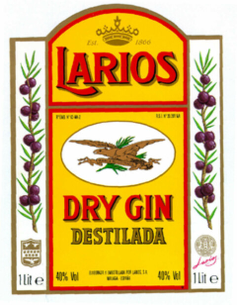 LARIOS DRY GIN DESTILADA Logo (EUIPO, 01.04.1996)