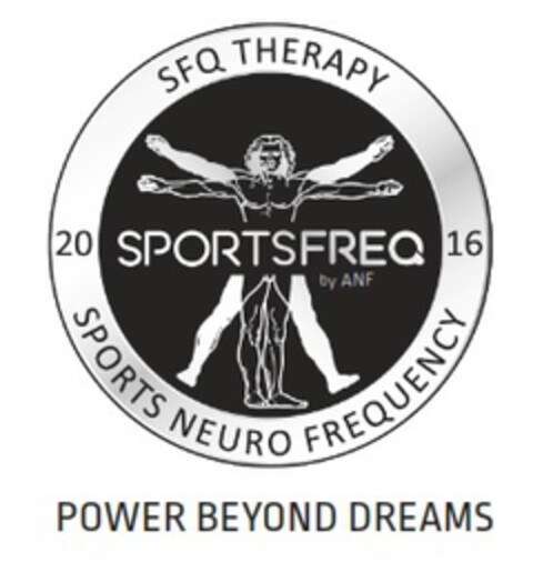 SFQ THERAPY SPORTSFREQ by ANF 2016 SPORTS NEURO FREQUENCY POWER BEYOND DREAMS Logo (EUIPO, 17.10.2018)