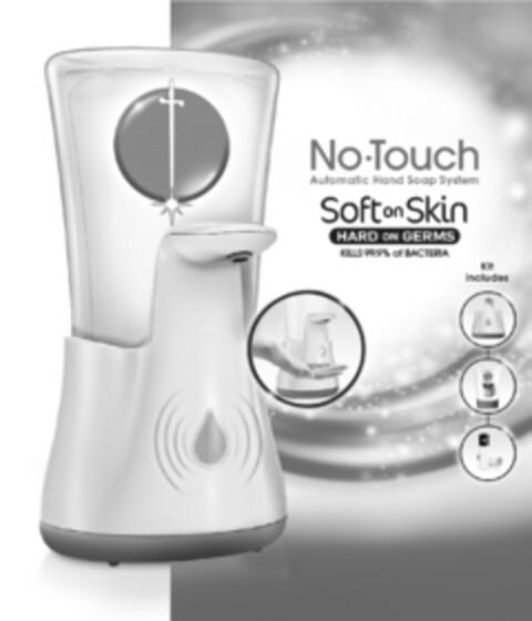 No-Touch Automatic Hand Soap System Soft on Skin HARD on GERMS KILLS 99.9% of BACTERIA Kit includes Logo (EUIPO, 02.03.2015)