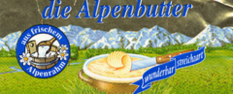 die Alpenbutter aus frischem Alpenrahm wunderbar streichzart Logo (EUIPO, 31.10.2003)