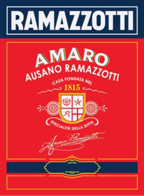 RAMAZZOTTI AMARO AUSANO RAMAZZOTTI casa fondata nel 1815 specialita della ditta Ausano Ramazzotti Logo (EUIPO, 05/29/2018)