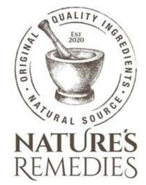 NATURE’S REMEDIES EST 2020 ORIGINAL QUALITY INGREDIENTS NATURAL SOURCE Logo (EUIPO, 05/21/2020)