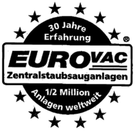 EUROVAC Zentralstaubsauganlagen 30 Jahre Erfahrung 1/2 Million Anlagen weltweit Logo (EUIPO, 18.03.1999)