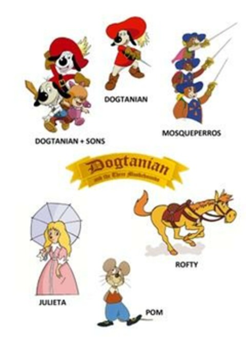 DOGTANIAN AND THE THREE MUSKEHOUNDS, DOGTANIAN + SONS, DOGTANIAN, MOSQUEPERROS, JULIETA, ROFTY, POM Logo (EUIPO, 07.06.2023)