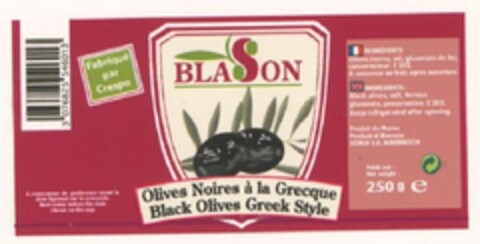 BLASON, Olives noires à la grecque Black olives Greek style Logo (EUIPO, 10.11.2011)