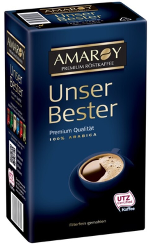 AMAROY PREMIUM RÖSTKAFFEE Unser Bester Premium Qualität 100% ARABICA Filterfein gemahlen UTZ certified Kaffee Logo (EUIPO, 07/08/2016)