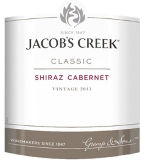 Since 1847 JACOB'S CREEK Classic Shiraz Cabernet Vintage 2013 Winemakers since 1847 Gramp & Sons Logo (EUIPO, 26.10.2015)