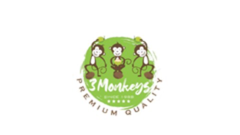 3 Monkeys since 1988 PREMIUM QUALITY Logo (EUIPO, 09/29/2020)