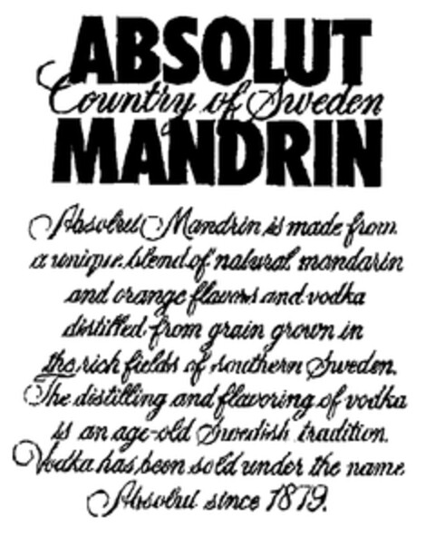 ABSOLUT Country of Sweden MANDRIN Logo (EUIPO, 21.12.1998)