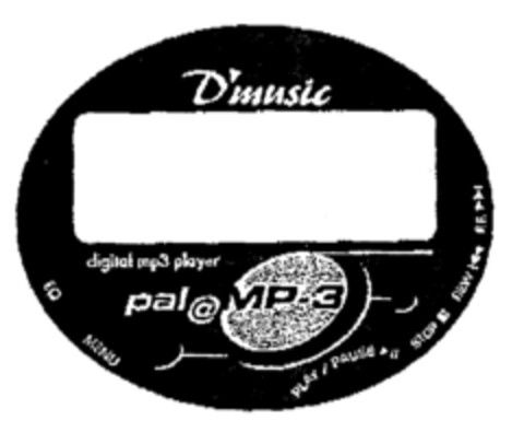 D'music digital mp3 player pal@MP-3 MENU PLAY/PAUSE/ STOP Logo (EUIPO, 27.07.2001)