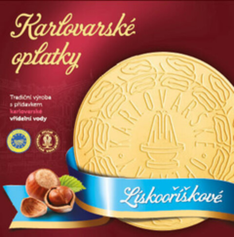 Karlovarské oplatky, lískooříškové Tradiční výroba s přídavkem karlovarské vřídelní vody Logo (EUIPO, 18.03.2016)