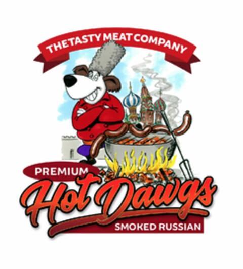 THE TASTY MEAT COMPANY PREMIUM Hot Dawgs SMOKED RUSSIAN Logo (EUIPO, 30.11.2017)