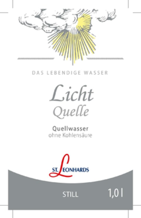 DAS LEBENDIGE WASSER Licht Quelle Quellwasser ohne Kohlensäure ST. LEONHARDS STILL 1,0l Logo (EUIPO, 15.07.2024)