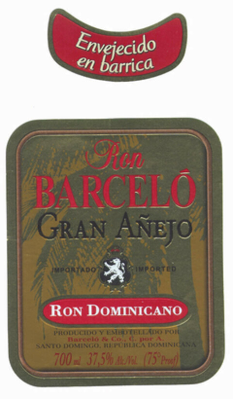Ron BARCELÓ GRAN AÑEJO Logo (EUIPO, 13.11.2001)