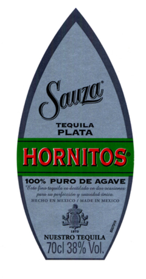 Sauza TEQUILA PLATA HORNITOS 100% PURO DE AGAVE NUESTRO TEQUILA 70cl 38% Vol. Logo (EUIPO, 03.07.2008)