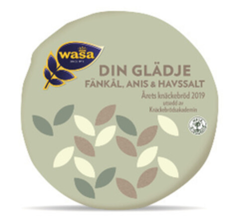 WASA SINCE 1919 DIN GLÄDJE FÄNKÅL, ANIS & HAVSSALT Årets knäckebröd 2019 utsedd av Knäckebrödsakademin WASA CO2 COMPENSATED Logo (EUIPO, 04.06.2019)