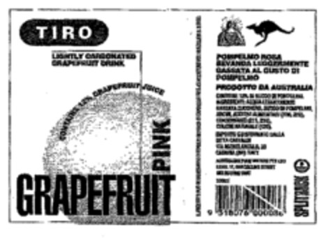 TIRO GRAPEFRUIT PINK LIGHTLY CARBONATED GRAPEFRUIT DRINK CONTAINS 12% GRAPEFRUIT JUICE Logo (EUIPO, 24.08.2001)