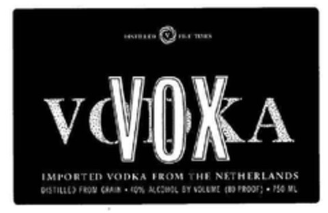 DISTILLED FIVE TIMES VODKA VOX IMPORTED VODKA FROM THE NETHERLANDS DISTILLED FROM GRAIN 40% ALCOHOL BY VOLUME (80 PROOF) 750ML Logo (EUIPO, 09.02.2009)