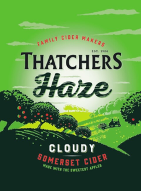 FAMILY CIDER MAKERS EST. 1904 THATCHERS HAZE CLOUDY SOMERSET CIDER MADE WITH THE SWEETEST APPLES Logo (EUIPO, 11.01.2019)