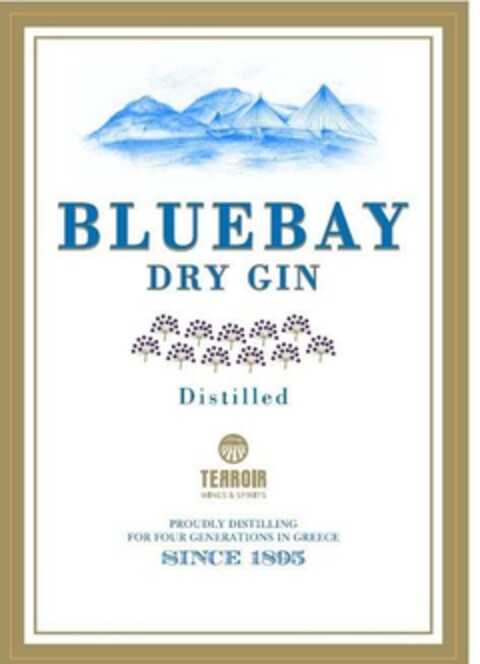 BLUEBAY DRY GIN Distilled TERROIR WINES & SPIRITS PROUDLY DISTILLING FOR FOUR GENERATIONS IN GREECE SINCE 1895 Logo (EUIPO, 03/07/2024)