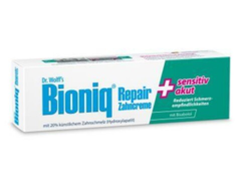 Dr. Wolff's Bioniq Repair Zahncreme + sensitiv akut Logo (EUIPO, 15.09.2023)