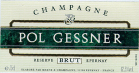 CHAMPAGNE POL GESSNER RESERVE BRUT EPERNAY Logo (EUIPO, 10/03/1996)