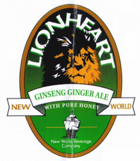 LIONHEART NEW GINSENG GINGER ALE WORLD WITH PURE HONEY New World Beverage Company Logo (EUIPO, 12/13/2000)