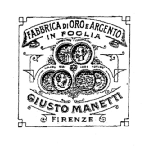 FABBRICA DI ORO E ARGENTO IN FOGLIA GIUSTO MANETTI FIRENZE Logo (EUIPO, 09/18/2002)