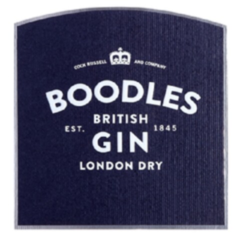 COCK RUSSELL AND COMPANY BOODLES BRITISH GIN EST. 1845 LONDON DRY Logo (EUIPO, 07/13/2012)