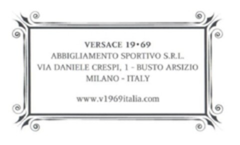 VERSACE 19.69 ABBIGLIAMENTO SPORTIVO S.R.L. VIA DANIELE CRESPI, 1 – BUSTO ARSIZIO MILANO – ITALY – WWW.V1969ITALIA.COM Logo (EUIPO, 17.07.2013)