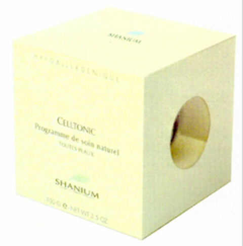 SHANIUM HYPOALLERGENIQUE CELLTONIC Programme de soin naturel TOUTES PEAUX SHANIUM 100 G e-NET WT 3.5 OZ Logo (EUIPO, 05/16/2002)