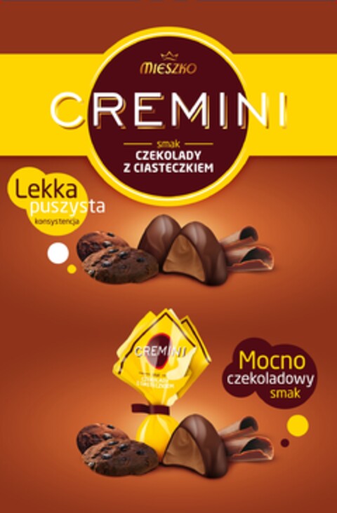 MIESZKO CREMINI smak CZEKOLADY Z CIASTECZKIEM Lekka puszysta konsystencja Mocno czekoladowy smak Logo (EUIPO, 20.08.2012)
