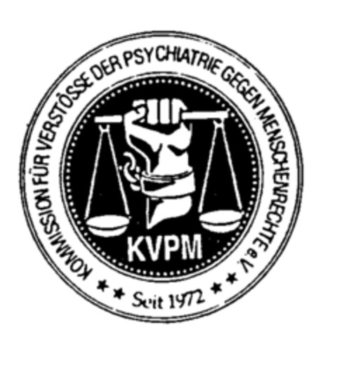 KVPM KOMMISSION FÜR VERSTÖSSE DER PSYCHIATRIE GEGEN MENSCHENRECHTE **Seit 1972** Logo (EUIPO, 14.04.1997)