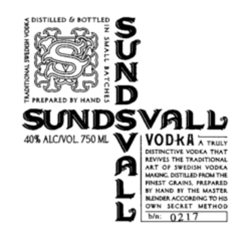 S SUNDSVALL SUNDSVALL VODKA Logo (EUIPO, 17.02.1998)