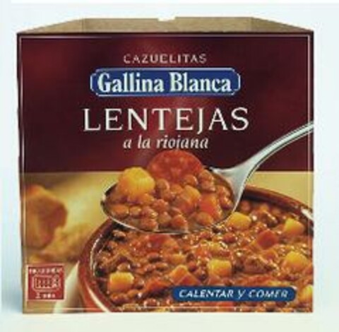 CAZUELITAS Gallina Blanca LENTEJAS a la riojana Logo (EUIPO, 25.02.2004)