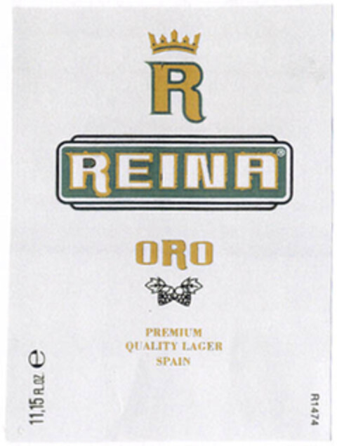 R REINA ORO PREMIUM QUALITY LAGER SPAIN Logo (EUIPO, 01/12/2006)