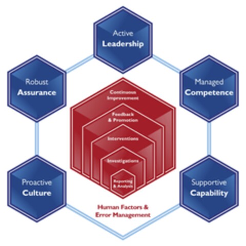 Active Leadership Managed Competence Supportive Capability Proactive Culture Robust Assurance Continuous Improvement Feedback & Promotion Interventions Investigations Reporting & Analysis Human Factors & Error Management Logo (EUIPO, 21.07.2015)