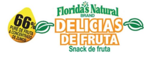 66% ´PURÉ DE FRUTA & CONCENTRADO DE ZUMOS -FLORIDAS NATURAL BRAND DELICIAS DE FRUTA SNACK DE FRUTA Logo (EUIPO, 29.01.2009)