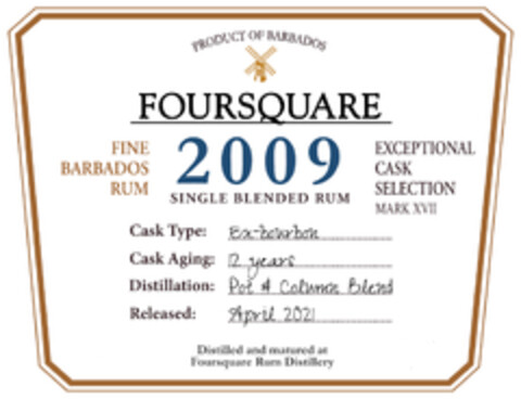 FOURSQUARE 2009 SINGLE BLENDED RUM Logo (EUIPO, 14.01.2022)