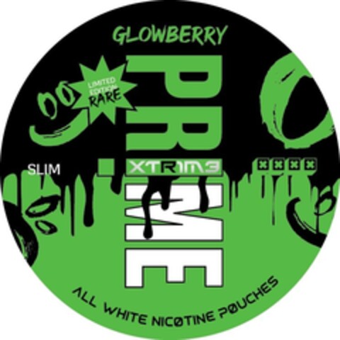 XTR1M3 PR!ME SLIM ALL WHITE NICOTINE POUCHES GLOWBERRY Limited Edition RARE Logo (EUIPO, 13.09.2023)