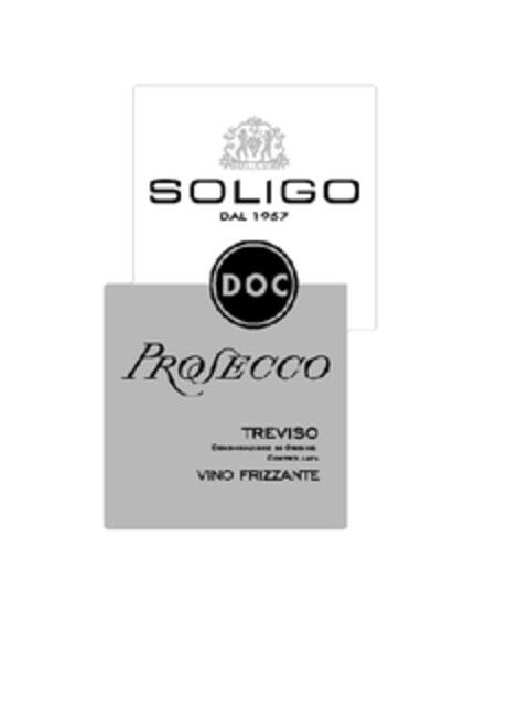 SOLICUM SOLIGO DAL 1957 DOC PROSECCO TREVISO DENOMINAZIONE DI ORIGINE CONTROLLATA VINO FRIZZANTE Logo (EUIPO, 06.06.2013)